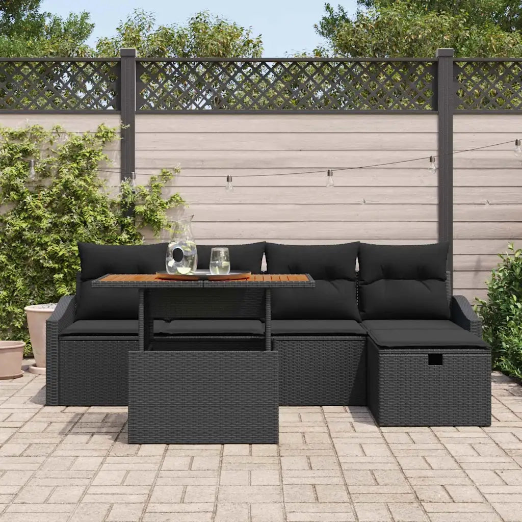 Set Divano da Giardino 6 pcs Nero polyrattan