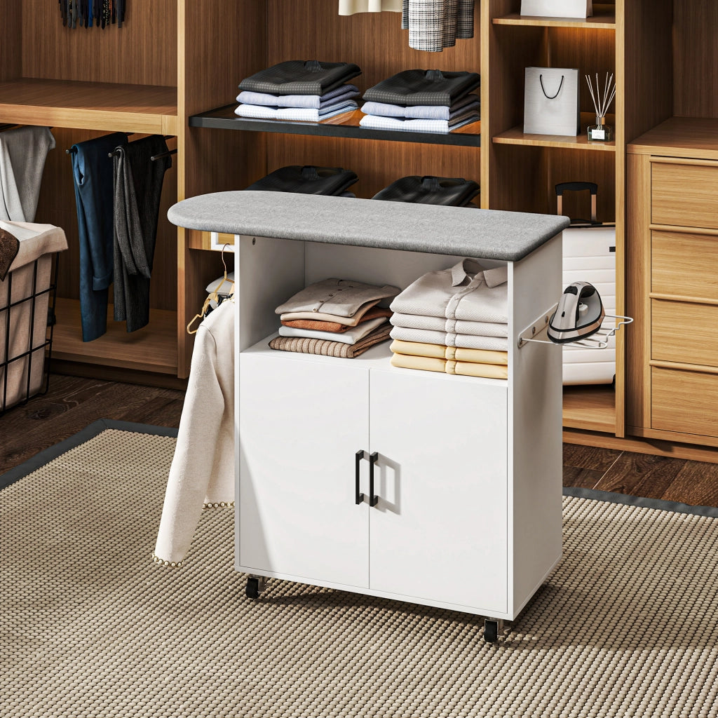 Armadio Asse da Stiro con Ante e Cassetti ¨C Minimal ¨C Bianco 125x43.5x102.5 cm