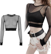 Top a Mesh per Crop per Donne - Nero Sexy Hol T-shirt per Donne