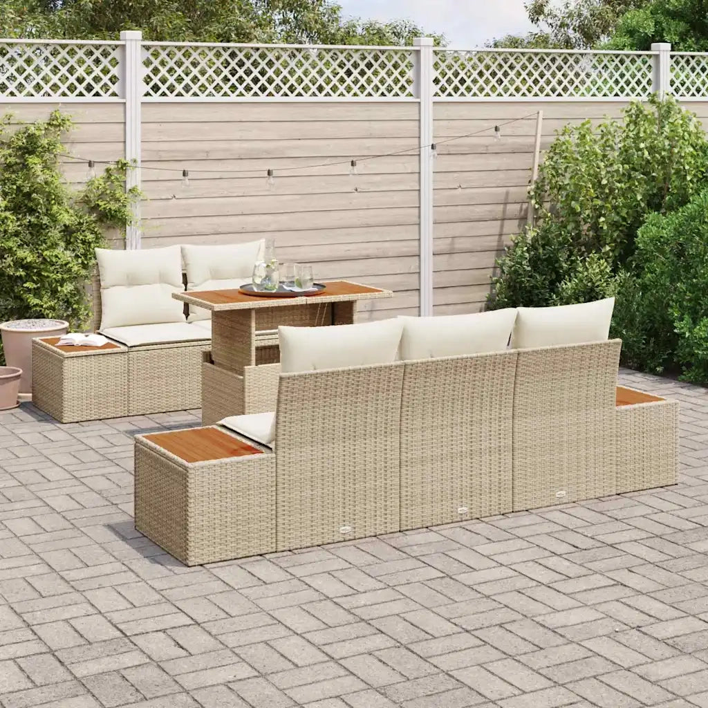 Set Divano da Giardino 6 pcs Beige Poly Rattan