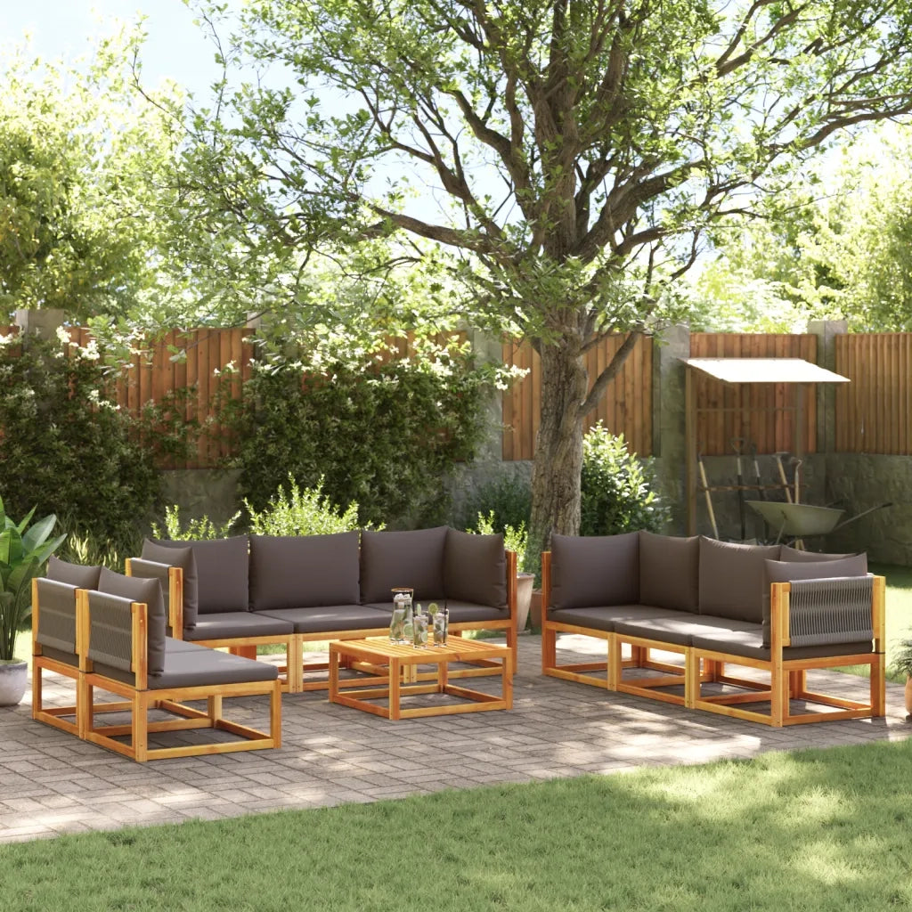 Set di divani da giardino 9 pezzi con cuscini in legno di acacia e corda 3278834