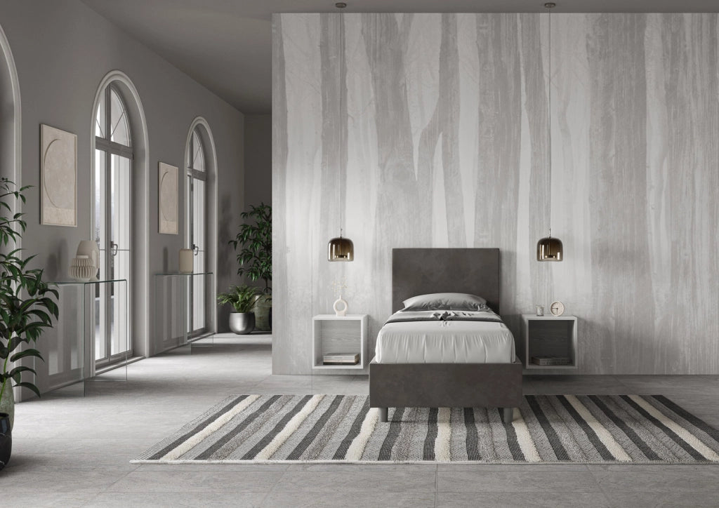 BS COM Letto singolo contenitore imbottito 90x210 microfibra grigio