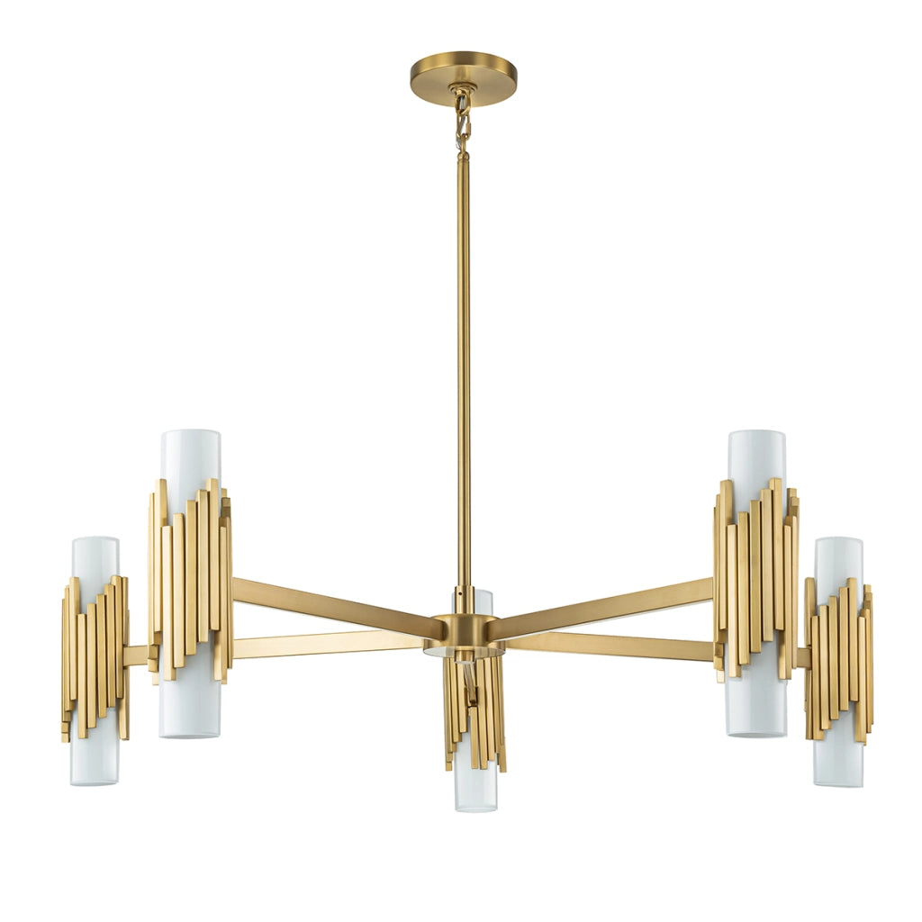 Lampadario Marvele Elstead ottone anticato opalino 10xE14