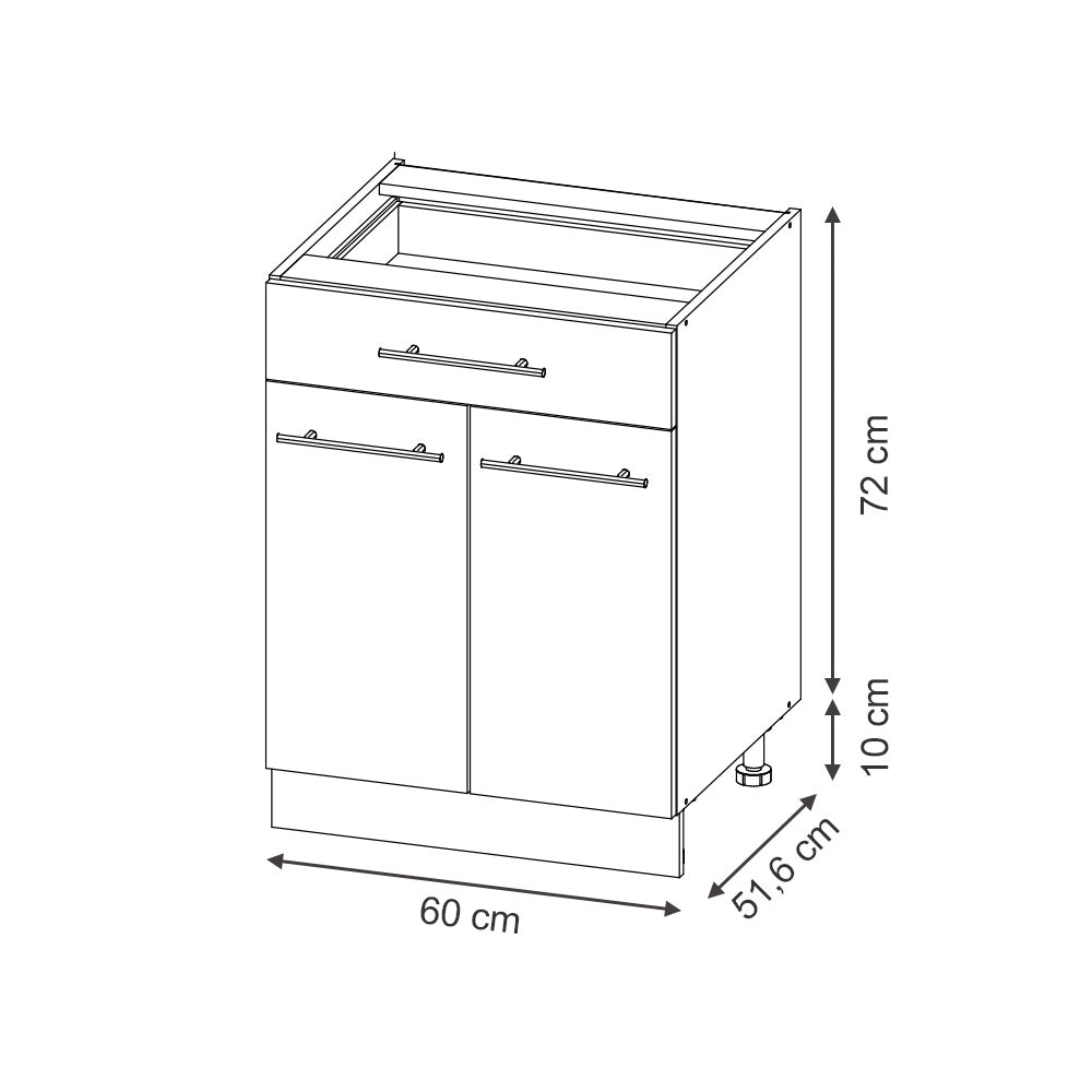 Mobiletto base per cucina Fame-Line Blu scuro lucido/Antracite 60 cm con cassetto, PL Antracite Vicco