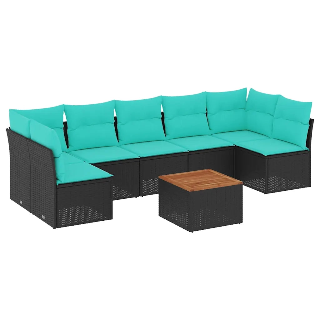 Set Divani da Giardino 8 pz con Cuscini Nero in Polyrattan