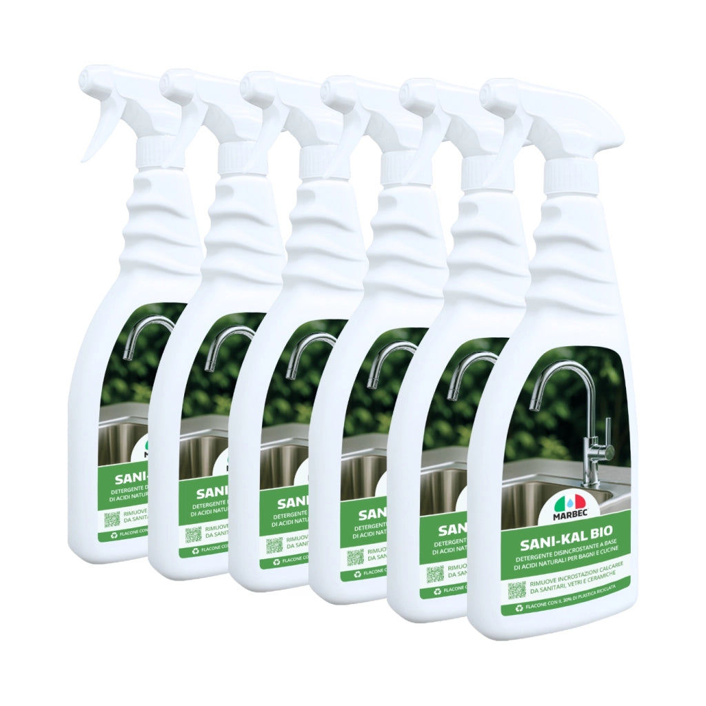 Detergente anticalcare delicato, pulizia efficace e brillantezza duratura Marbec SANI-KAL BIO - 750MLx6Pz
