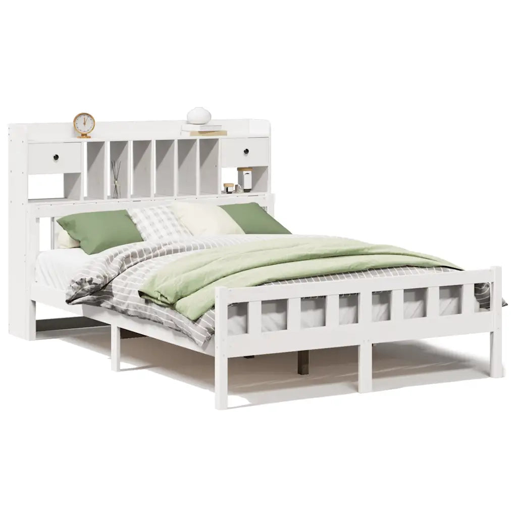Letto matrimoniale | Letto per adulti | Letto Libreria senza Materasso Bianco 150x200 cm Legno di Pino