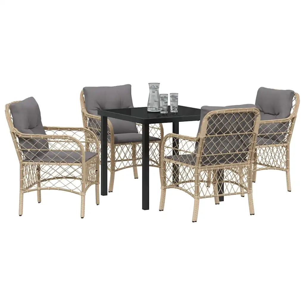 Set da Pranzo per Giardino con cuscino 5 pcs Beige polyrattan 3380233
