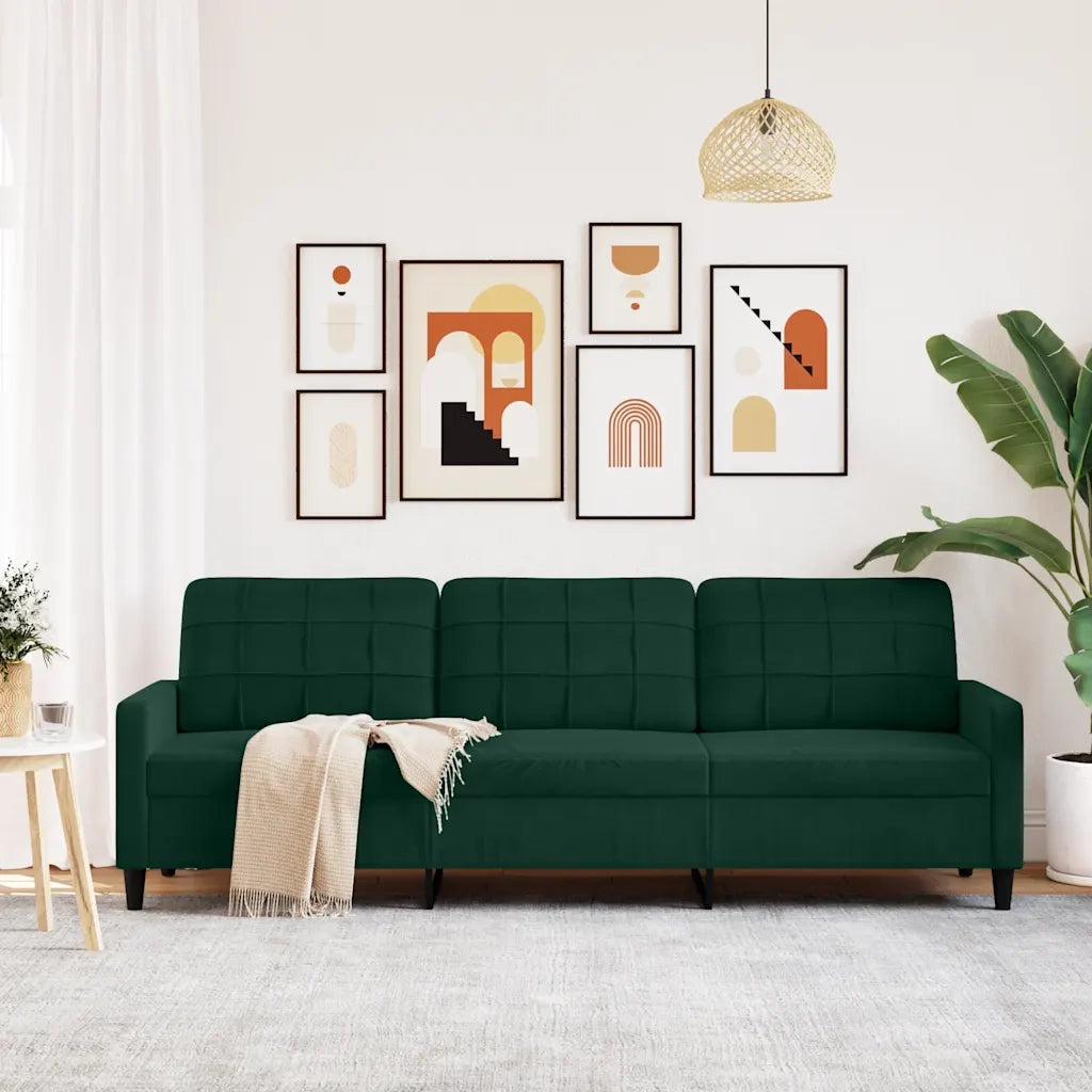 Divano a 3 Posti-Sofa 3 Posti Verde Scuro 210 cm in Velluto