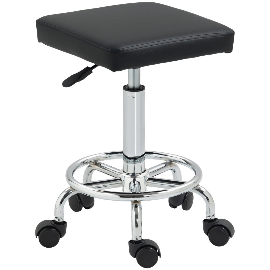 Sgabello Girevole Regolabile con Seduta Imbottita, Poggiapiedi e Ruote ¨C Minimal ¨C Nero 34x34x50-66 cm