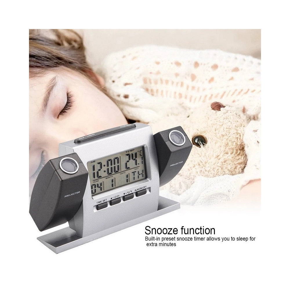 Trade Shop - Sveglia Orologio A Proiezione Ora Temperatura Schermo Lcd Data Gradi Proiettore -