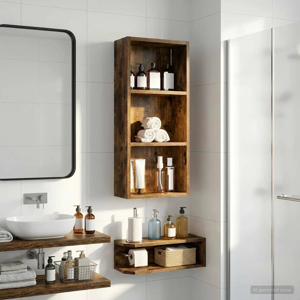 Armadio da Bagno | Mobile da Bagno a muro Quercia Affumicata 30 x 14 x 70 cm