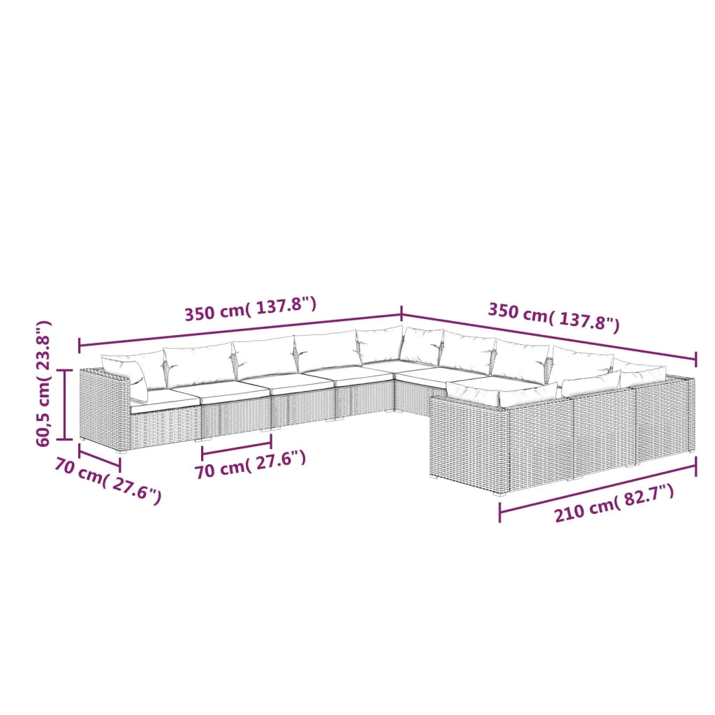Set Divani da Giardino 11 pz con Cuscini in Polyrattan Marrone 3102811
