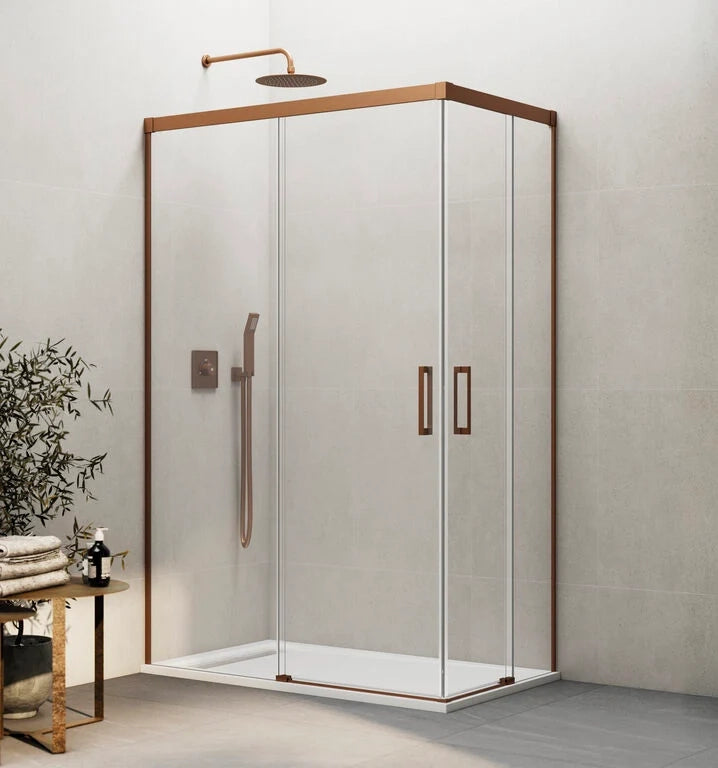 Box doccia angolare BASIC apertura al vertice 95x90 cm (90-95/85-90) rame vetro trasparente