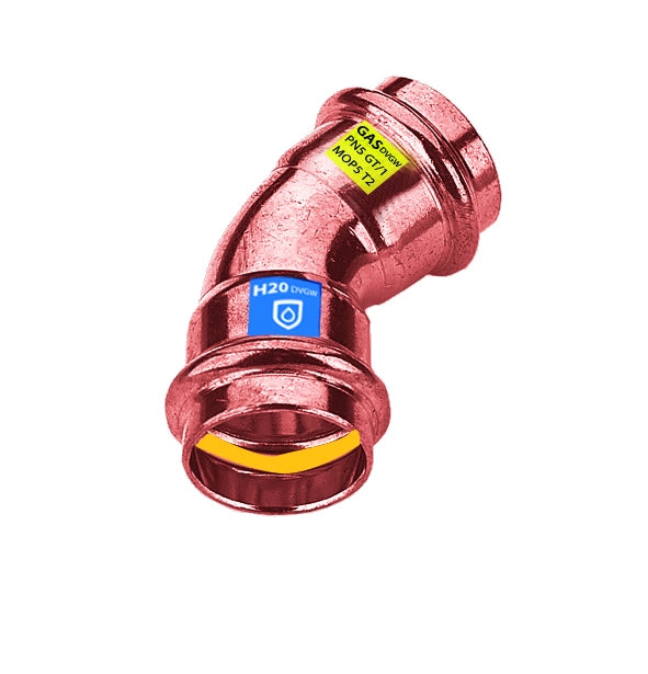 CURVA IN RAME A PRESSARE  45  ° FF ACQUA/GAS- Diam. 22- FRABO- pezzi 1