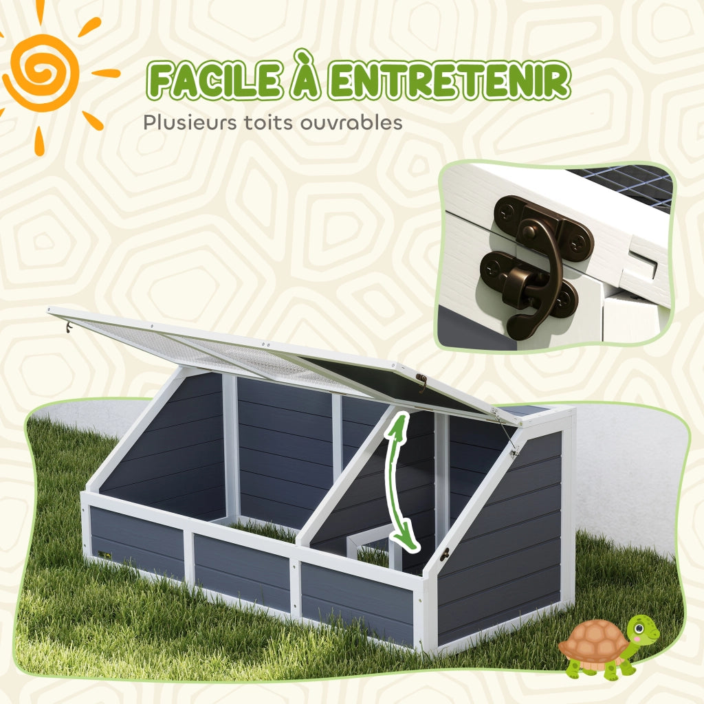 Gabbia recinto per animali piccoli tartaruga in legno con coperchio apribile 2 spazi ¨C Xylo ¨C Grigio