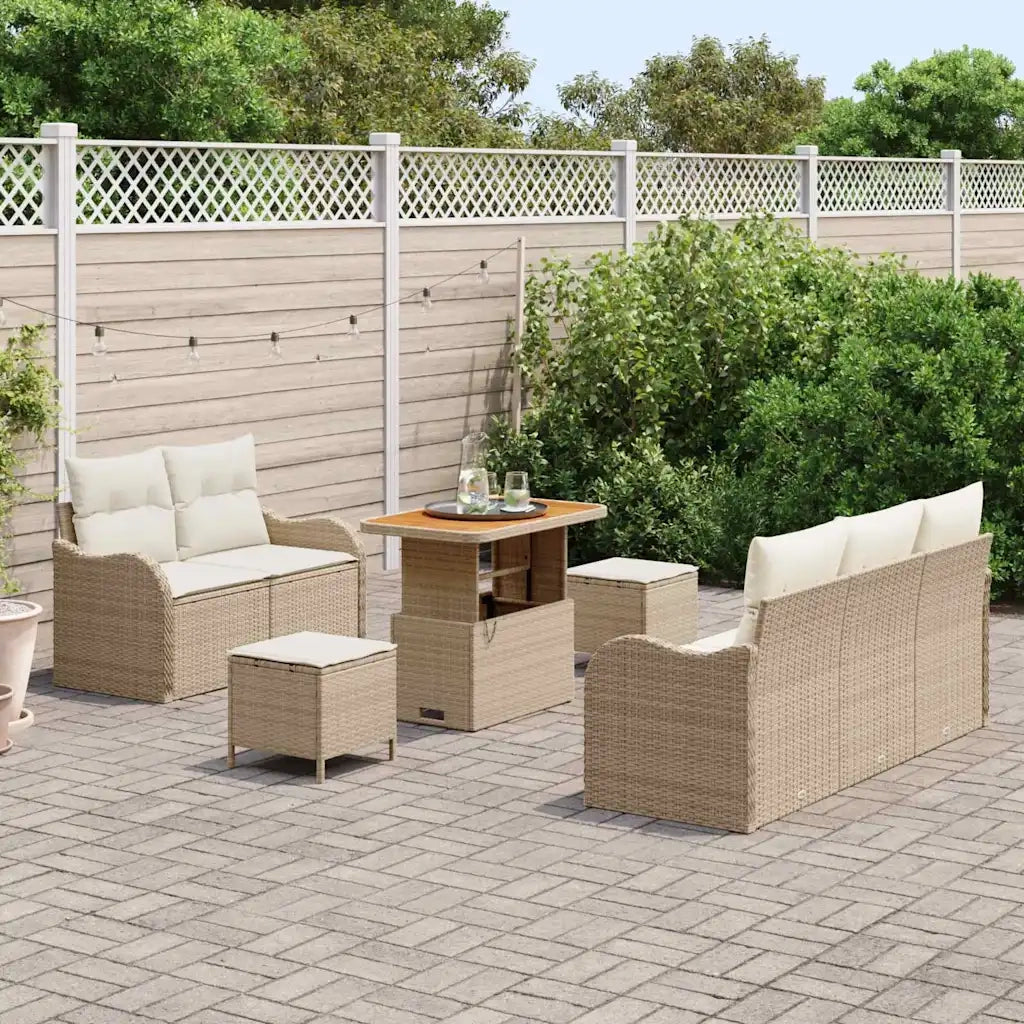 Set Divano da Giardino con cuscino 8 pcs Beige e Crema