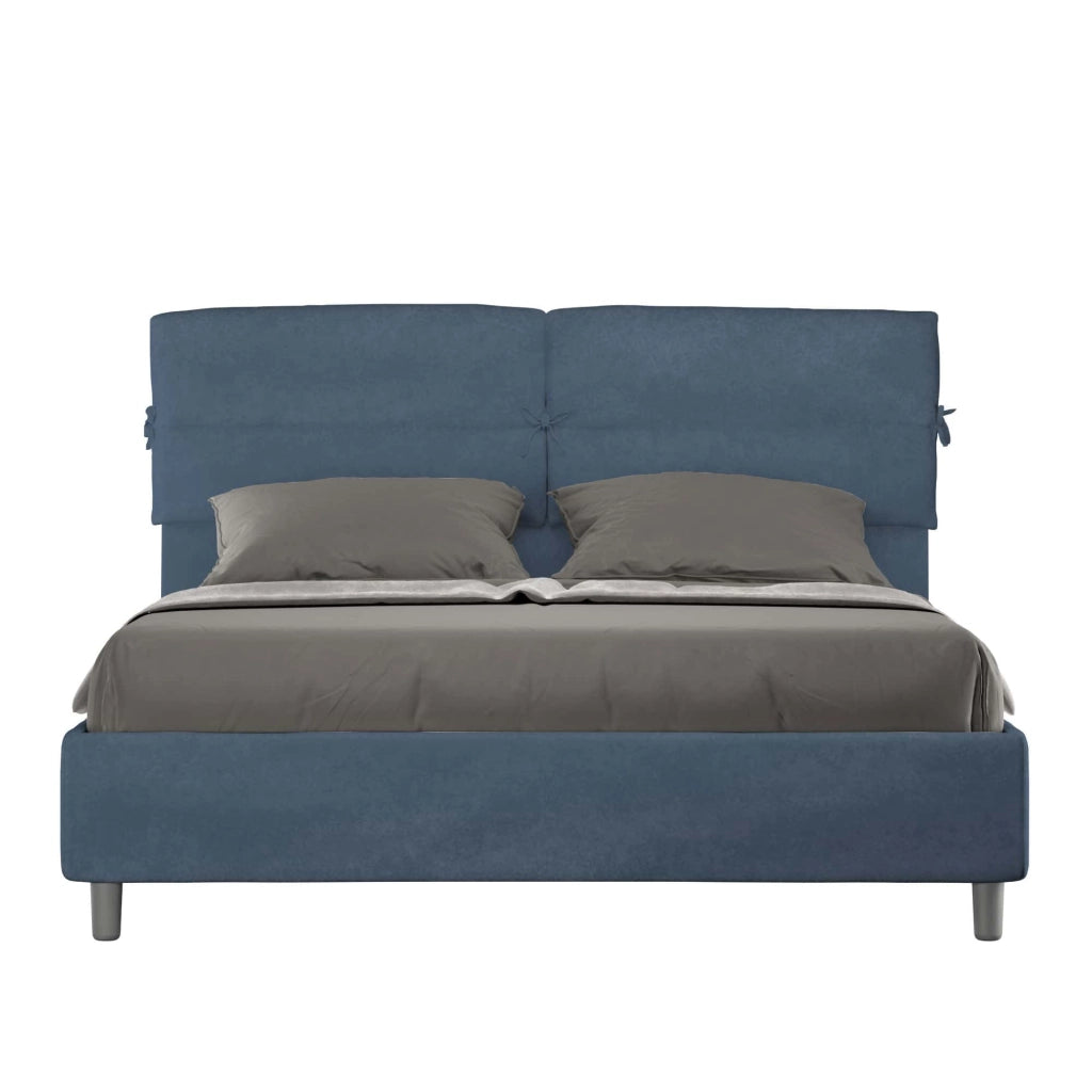 BS COM Letto matrimoniale con rete imbottito 160x190 microfibra blu