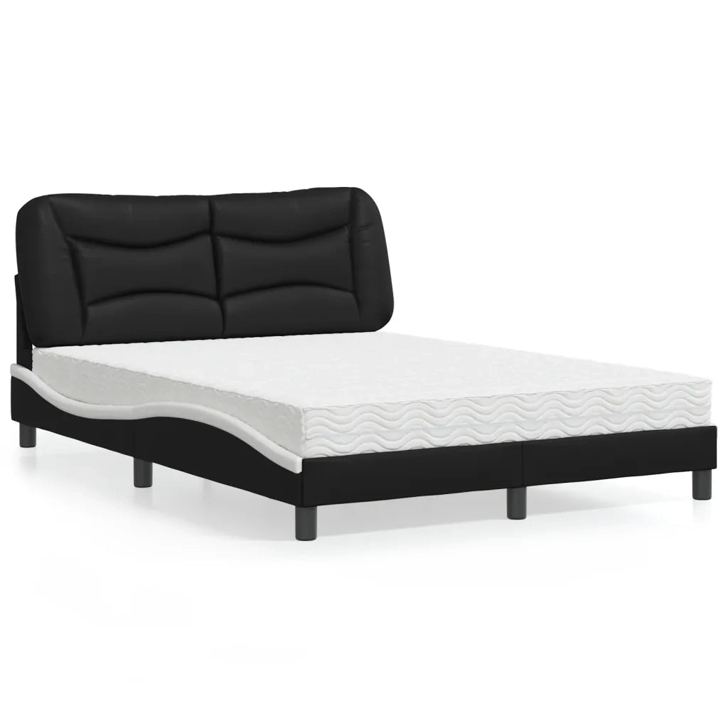 Letto con Materasso Hvar Nero e Bianco 140x200 cm in Similpelle