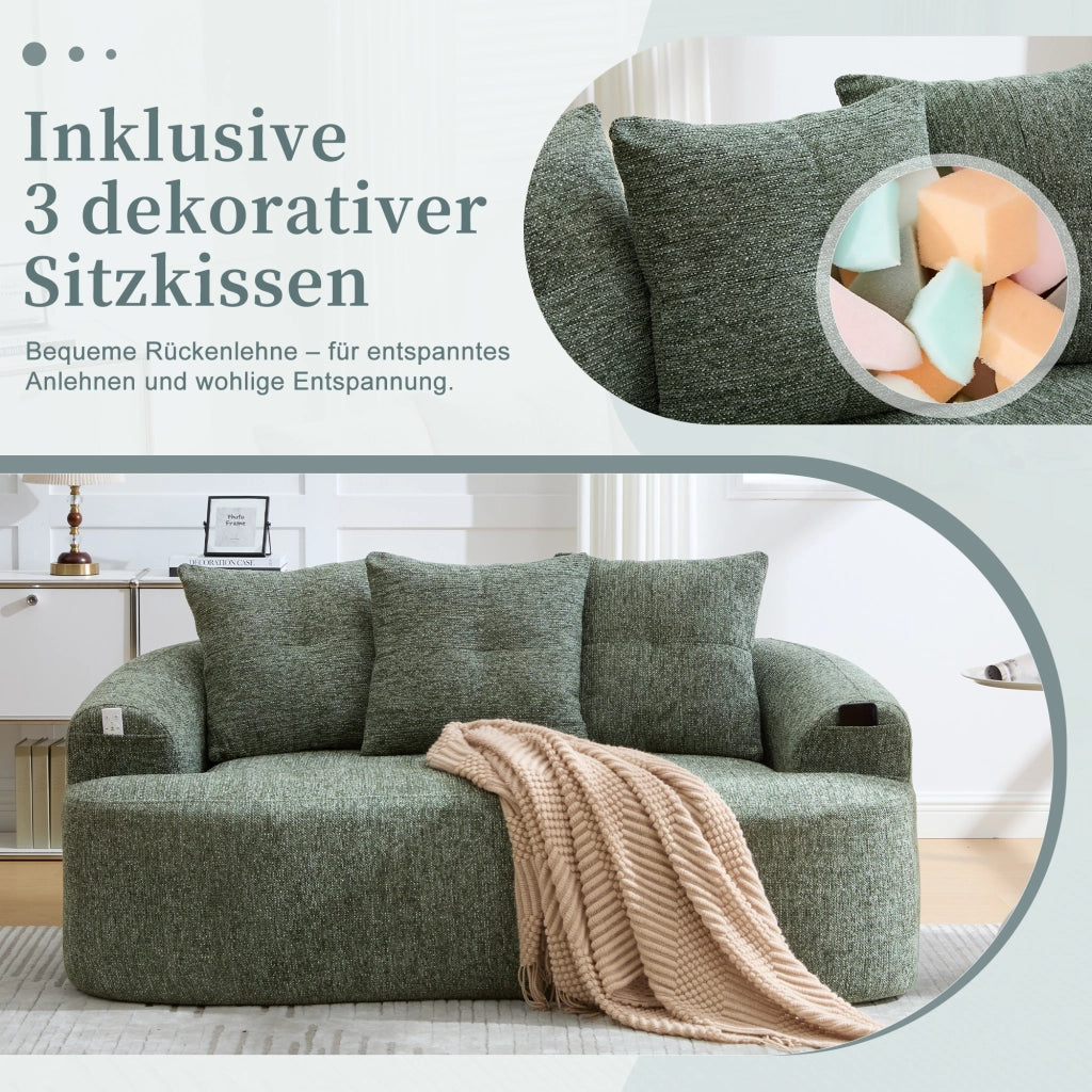 Divano 2 posti in chenille con molle insacchettate, cuscini spessi e design profondo verde 164 × 92 × 60 cm