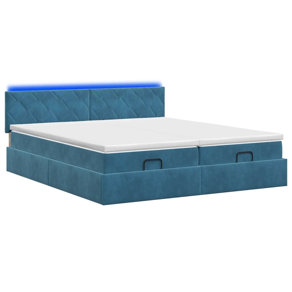 Letto Ottomano con Materasso e LED Blu scuro 160 x 200 cm 3457348