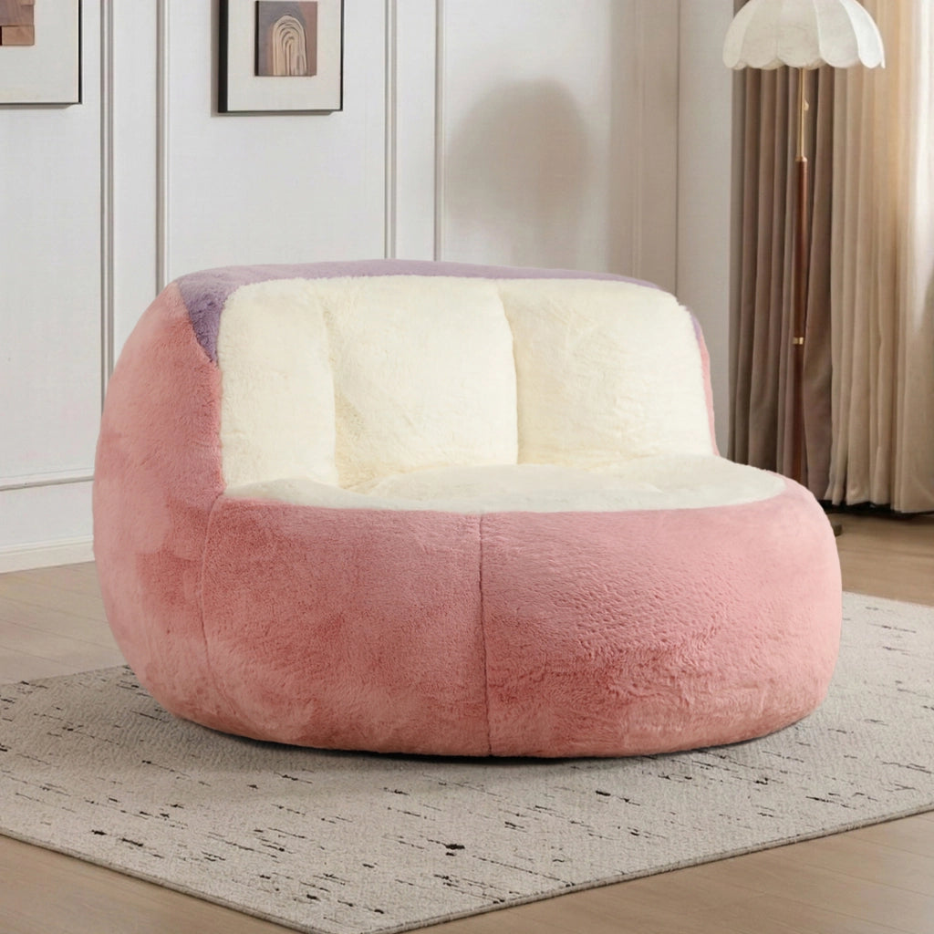Poltrona sacco XXL in pelliccia sintetica multicolore con imbottitura in spugna sminuzzata ¨C Xylo ¨C Rosa+Bianco+Viola