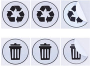 Etichette per sacchi dell'immondizia 6 pezzi - Sticker autoadesivi - PVC - Etichette rotonde - Rifiuti/Recupero - Nero/Bianco - 76 mm di diametro - Etichetta per rifiuti