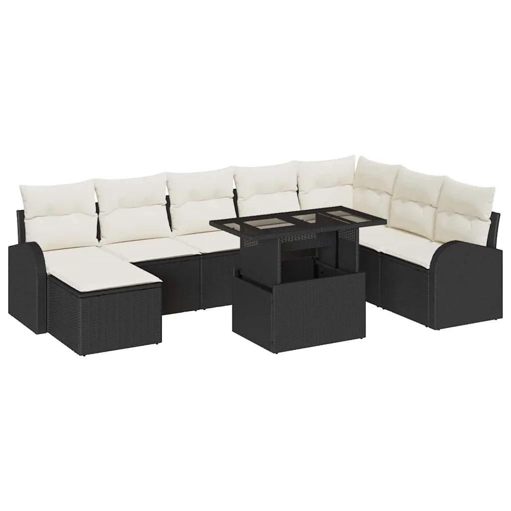 Set Divano da Giardino con cuscino 9 pcs Nero e crema