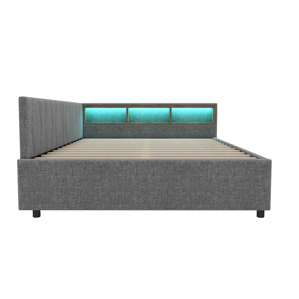Daybed-Xylo-140x200 cm-LED, USB-C, 2 cassetti, lino grigio