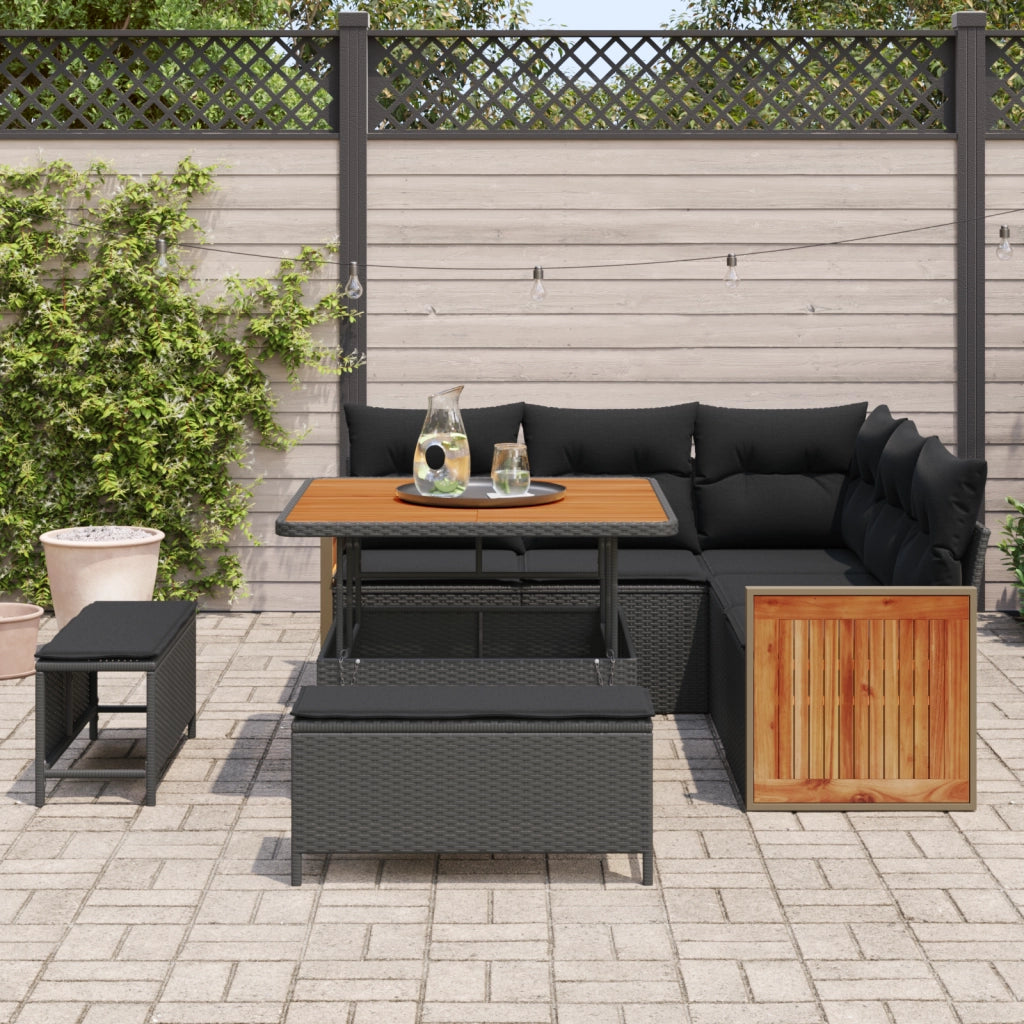 Set Divano da Giardino con cuscino 8 pcs Nero