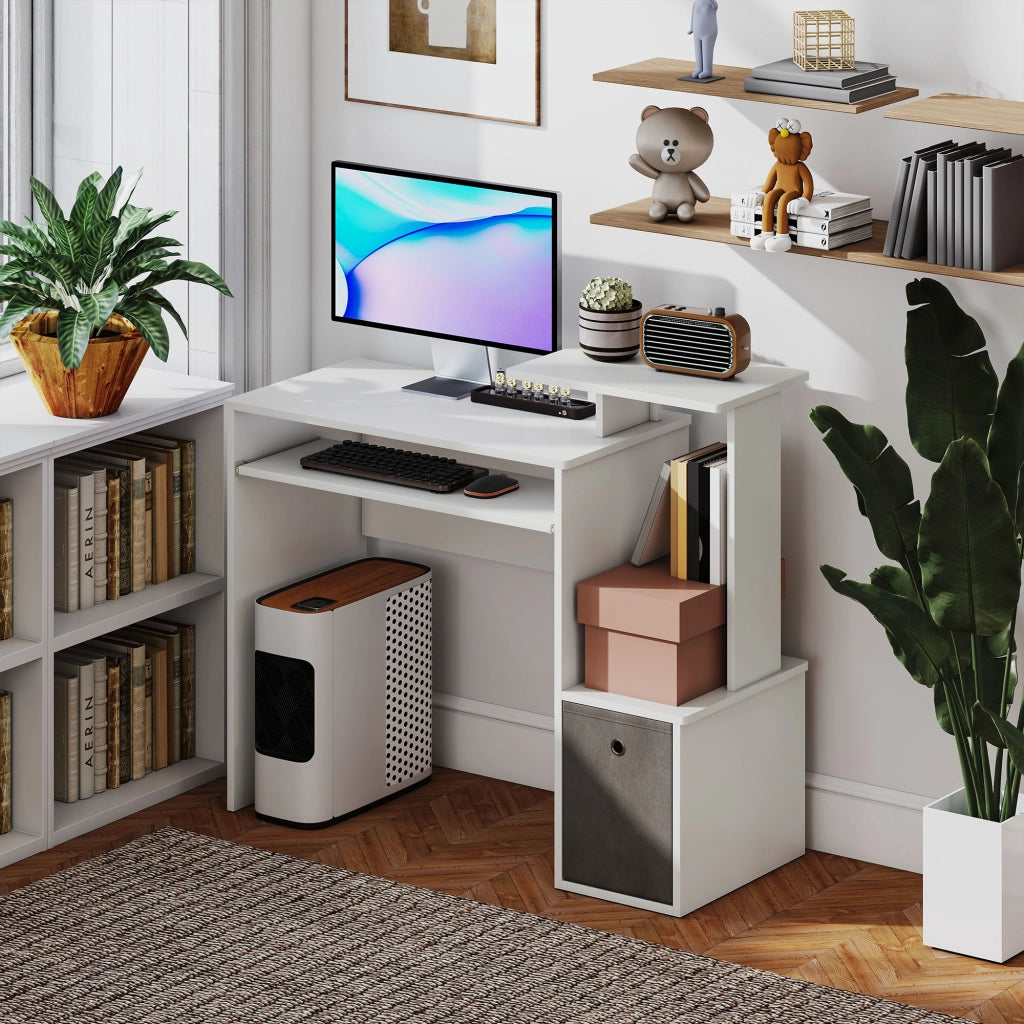 Scrivania per Computer con Ripiani e Cassetto ¨C Xylo ¨C Bianco Grigio