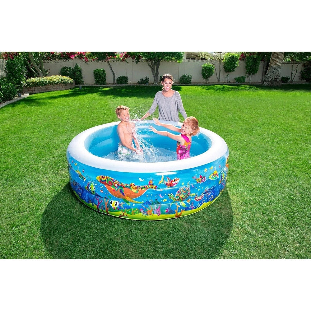 Trade Shop - Piscina Rotonda Gonfiabile Per Bambini 196x53 Cm A 3 Anelli Fantasia Pesci 016133 -