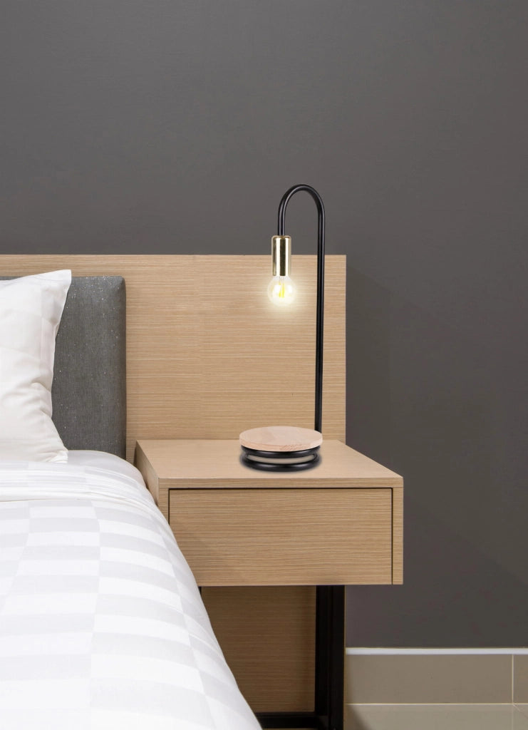 Lampada tavolo Candellux ABI nera/legno E14 43cm 1luce