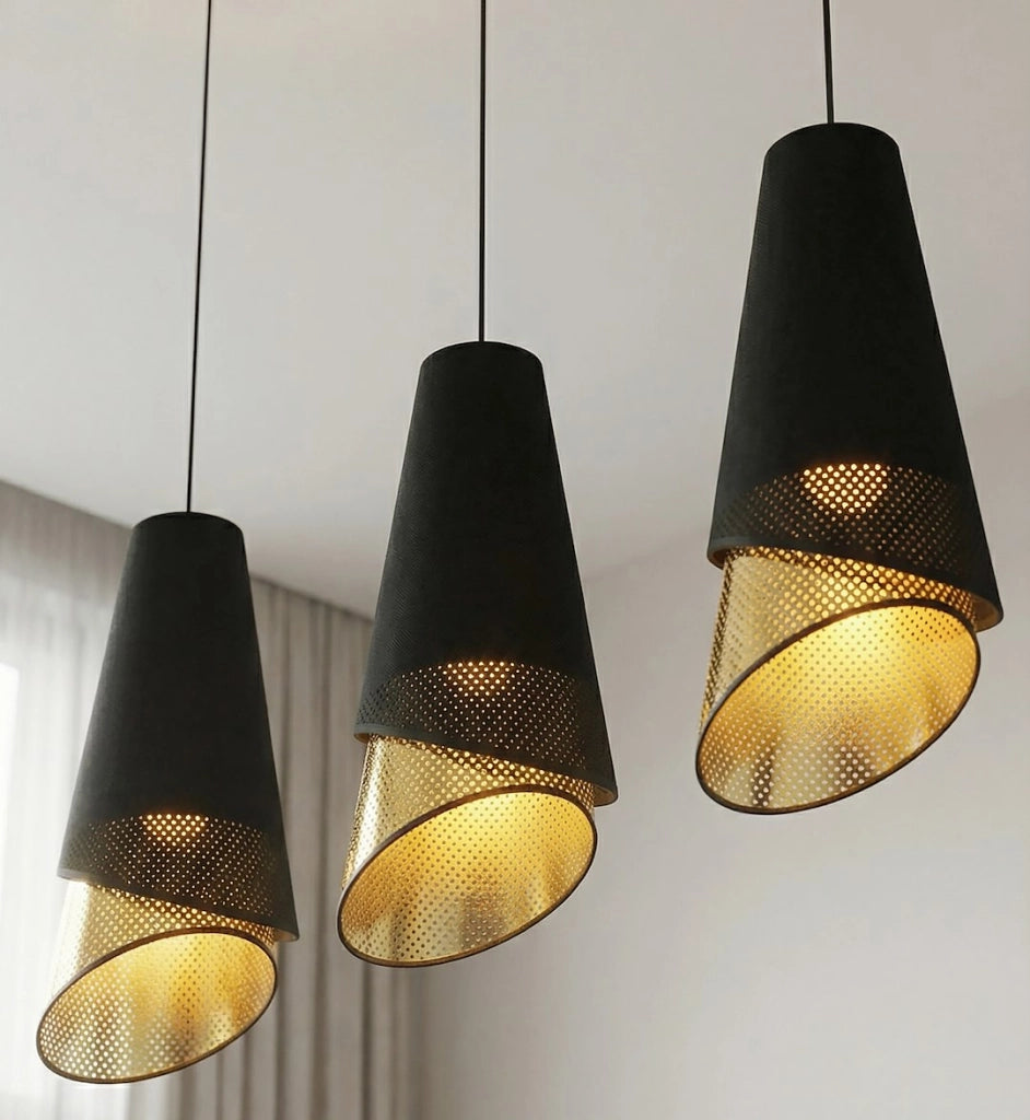 Lampada a sospensione MODA 3xE27 nera/oro Emibig