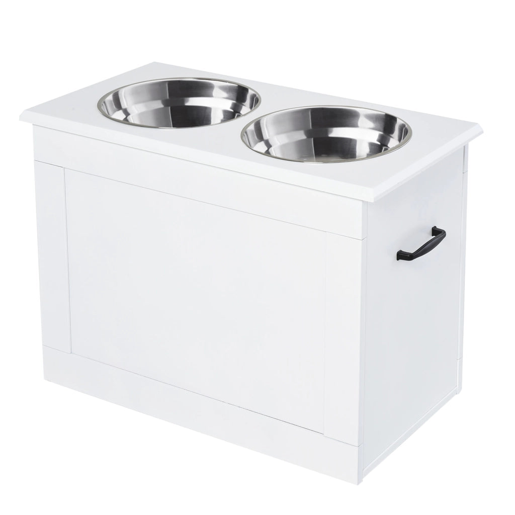 Ciotola per Cane Elevata con Dispensatore ¨C Minimal ¨C 2x2000ml Acciaio Inox Bianco