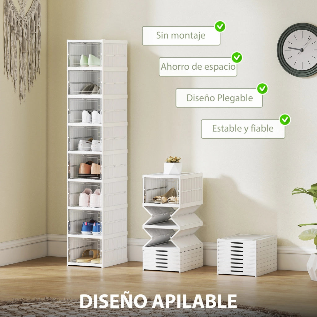 Scatola Portascarpe Impilabile Trasparente ¨C Xylo ¨C 8 Pezzi Pieghevole Bianco