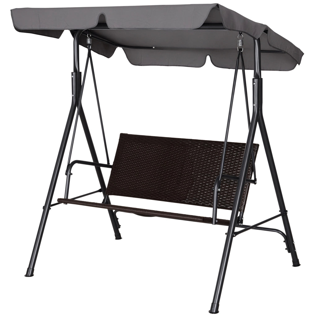 Dondolo da Giardino 2 Posti con Tettuccio Regolabile ¨C Minimal ¨C Marrone Grigio 140x110x151 cm
