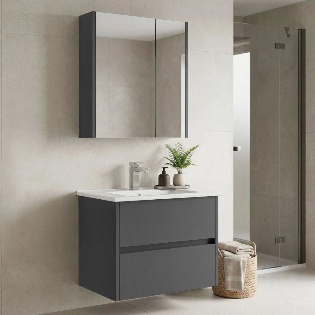 Set mobile lavabo con specchio (2 pezzi) "Arno 65" - 65 x 45 x 52 cm - Grigio