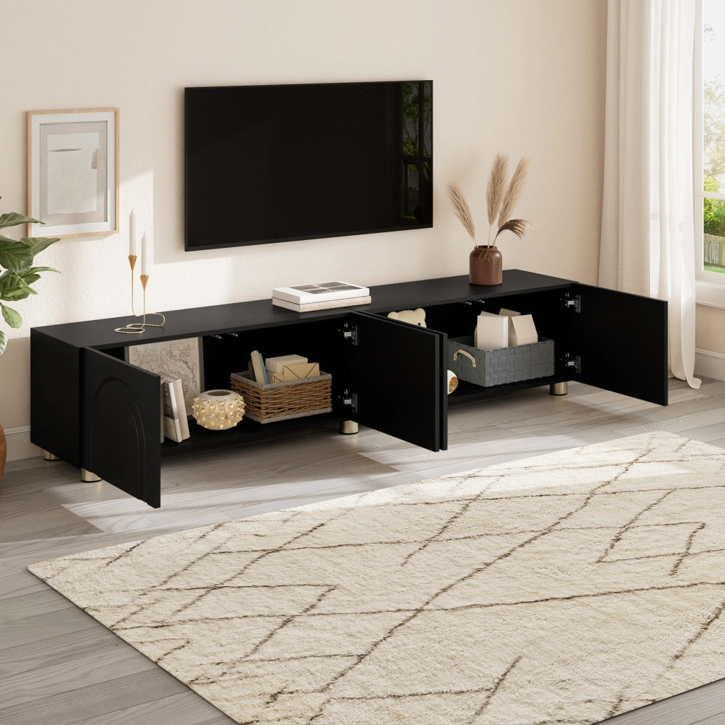 Cassettiera TV nera in MDF e truciolare lunghezza 180 cm