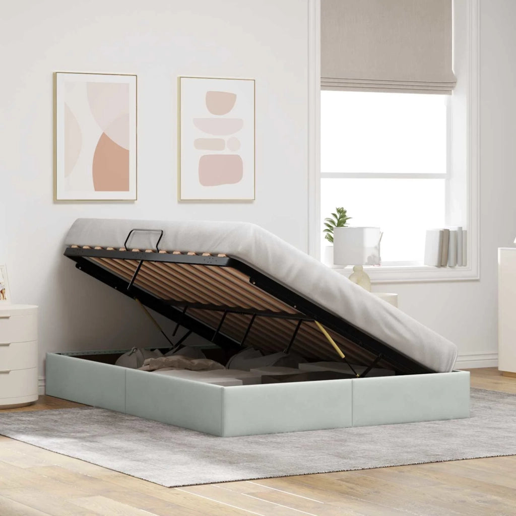 Letto ottomano Grigio Chiaro 140 x 200 cm Velluto 3442886