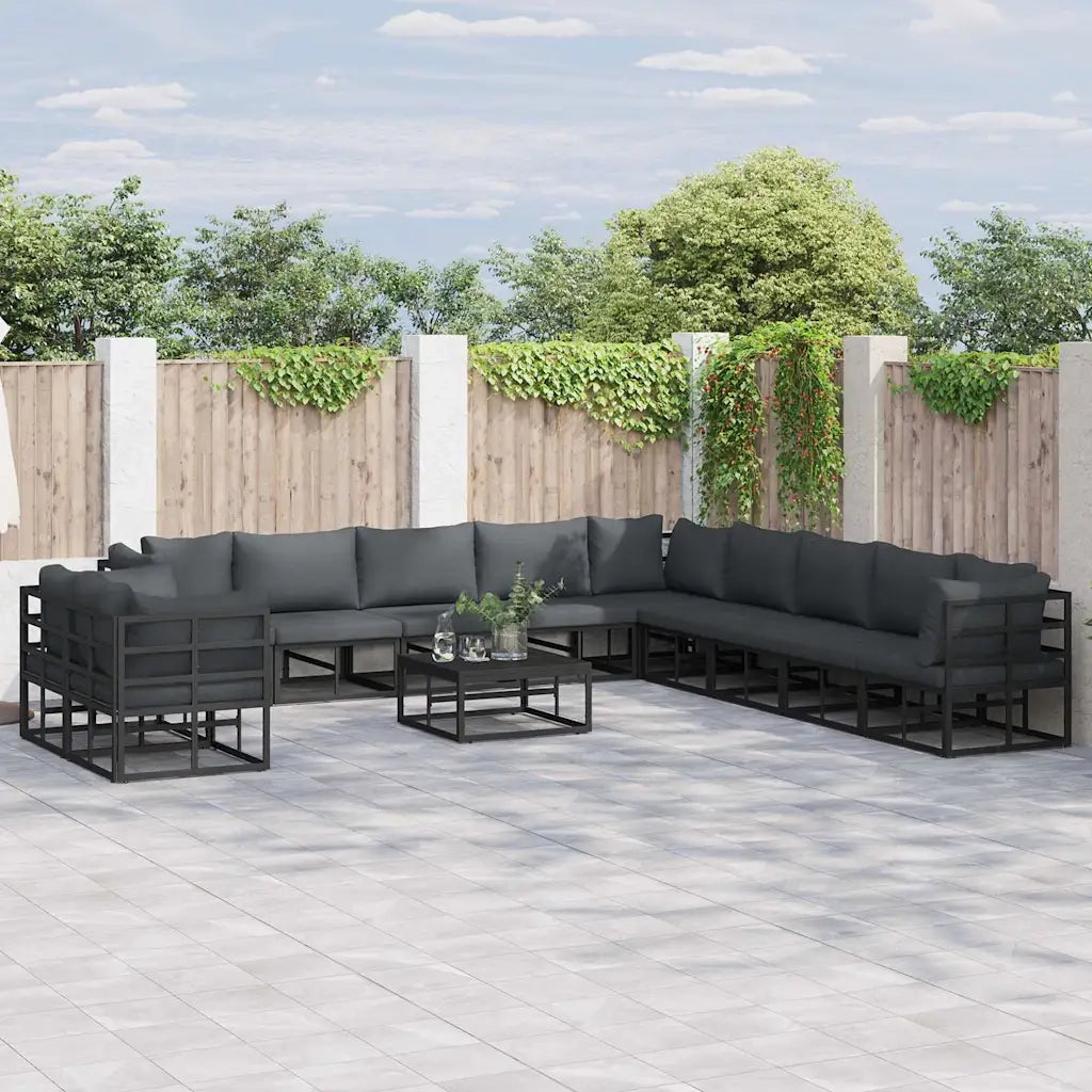 Set Divano da Giardino con cuscino 11 pcs Nero Alluminio