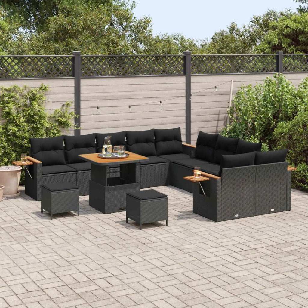 Set Divano da Giardino con cuscino 17 pcs Nero polyrattan 3365179