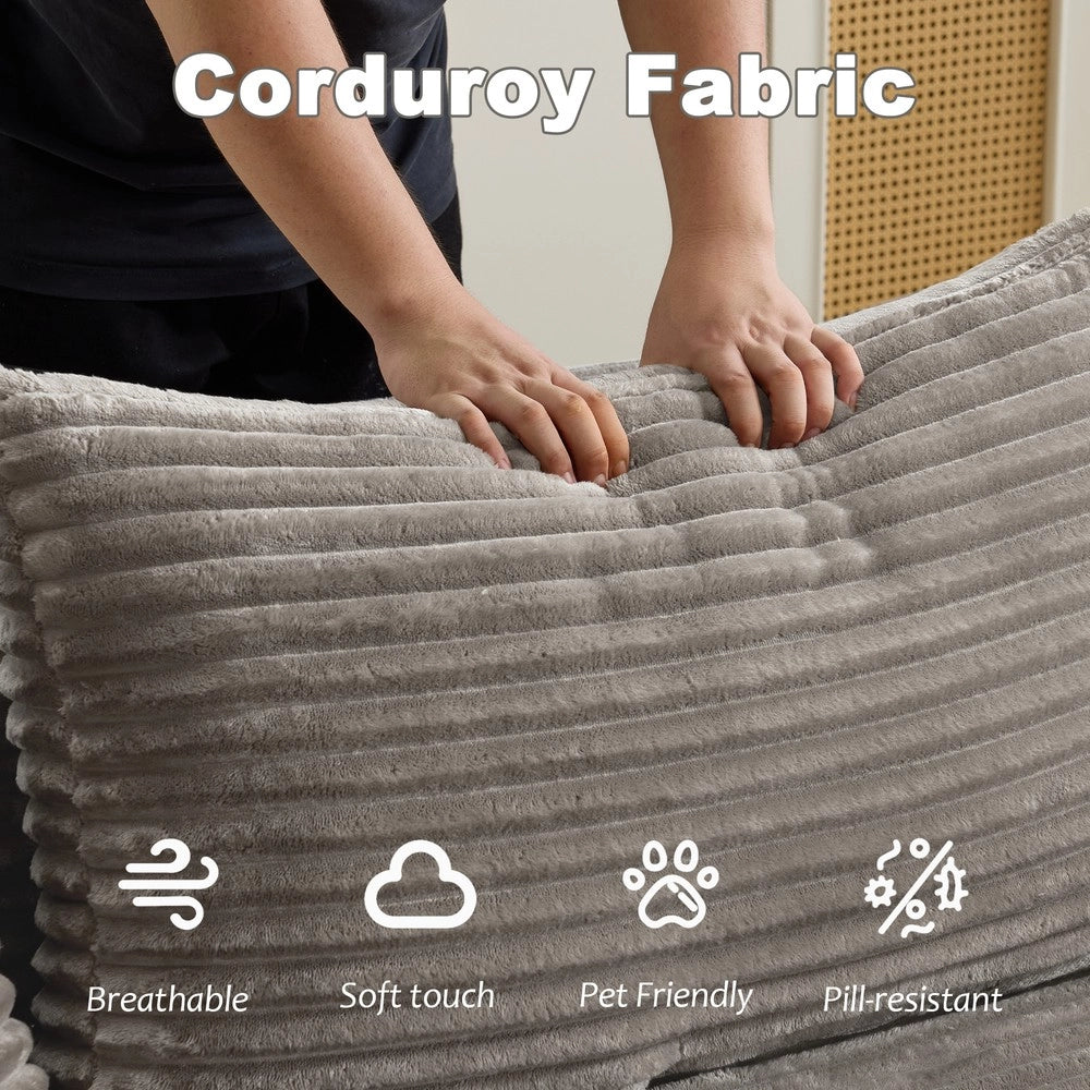 Divano Angolare con Chaise Longue ¨C MINIMAL ¨C Velluto a Coste, Grigio, Modulare