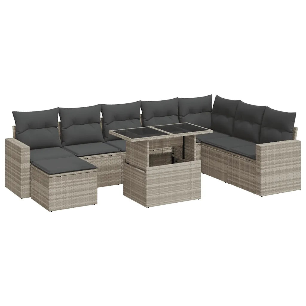 Set Divano da Giardino 9pz con Cuscini Grigio Chiaro Polyrattan 3326373