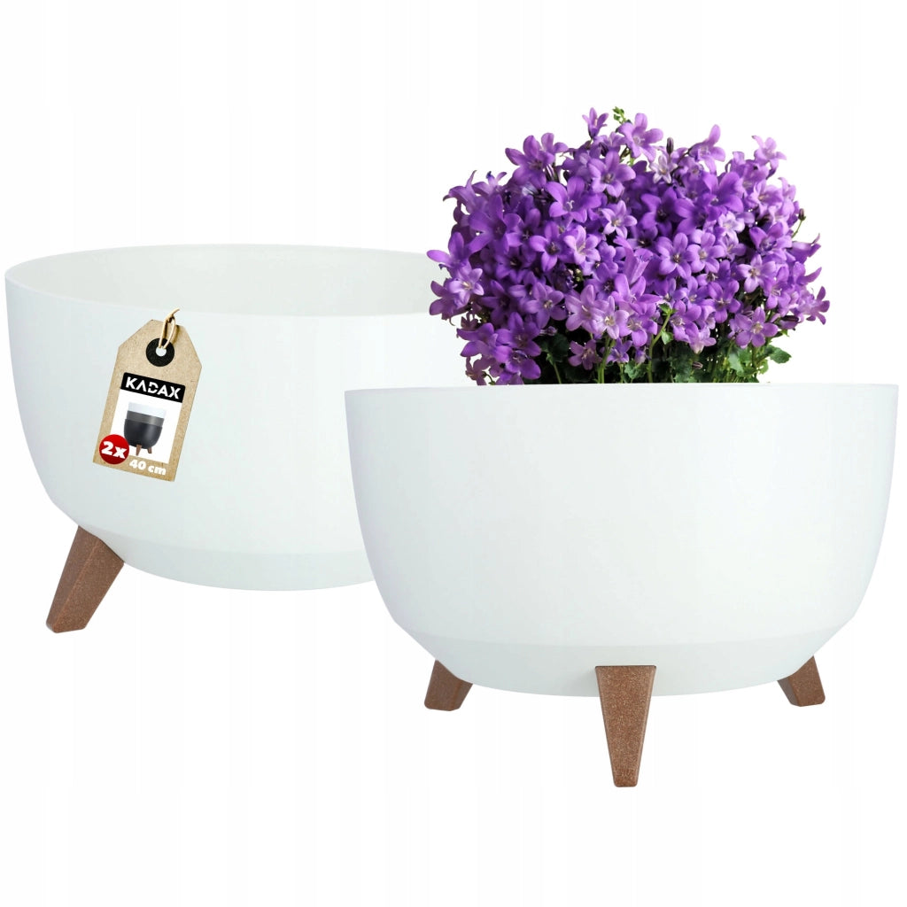 Vaso da fiori KADAX, fioriera, coperchio, gambe, inserto, supporto per fiori, 40 cm, bianco, rotondo, 2 pezzi.