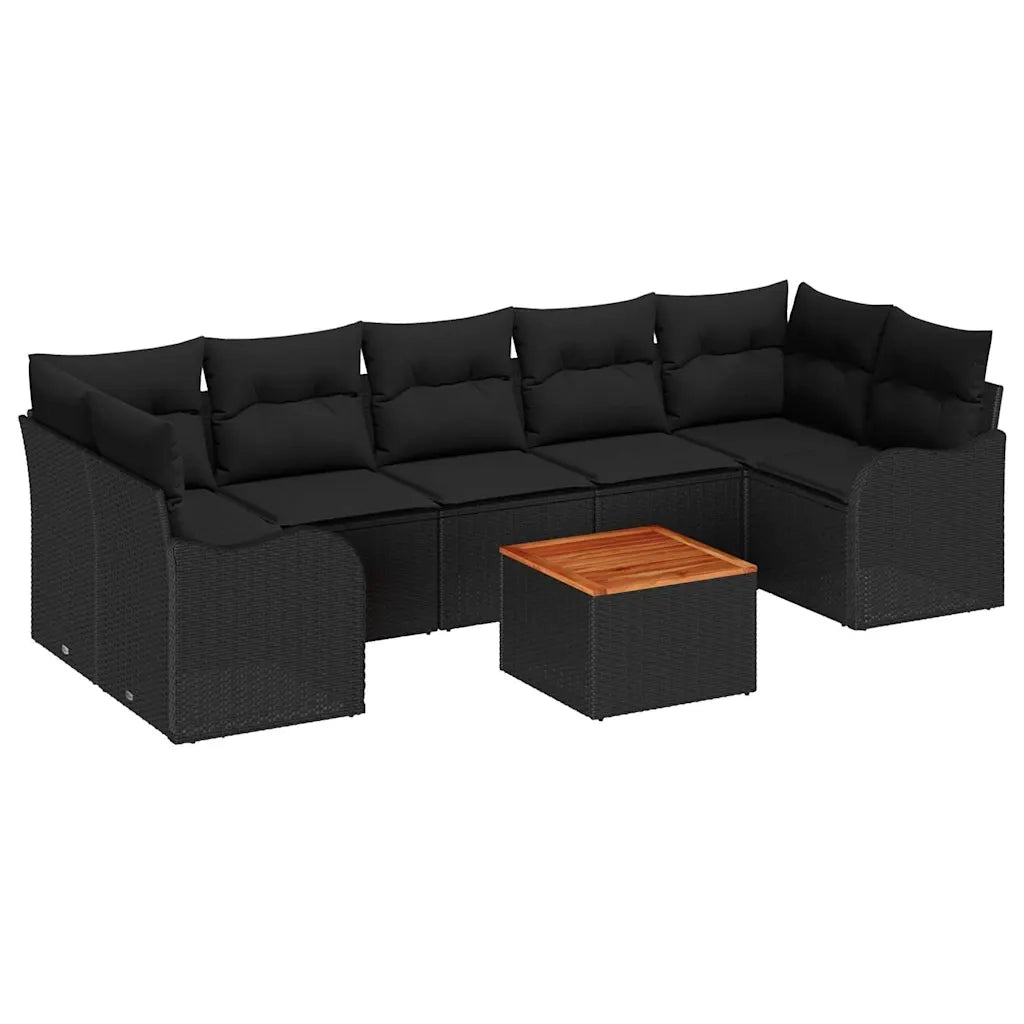 Set Divano da Giardino con cuscino 8 pcs Nero polyrattan