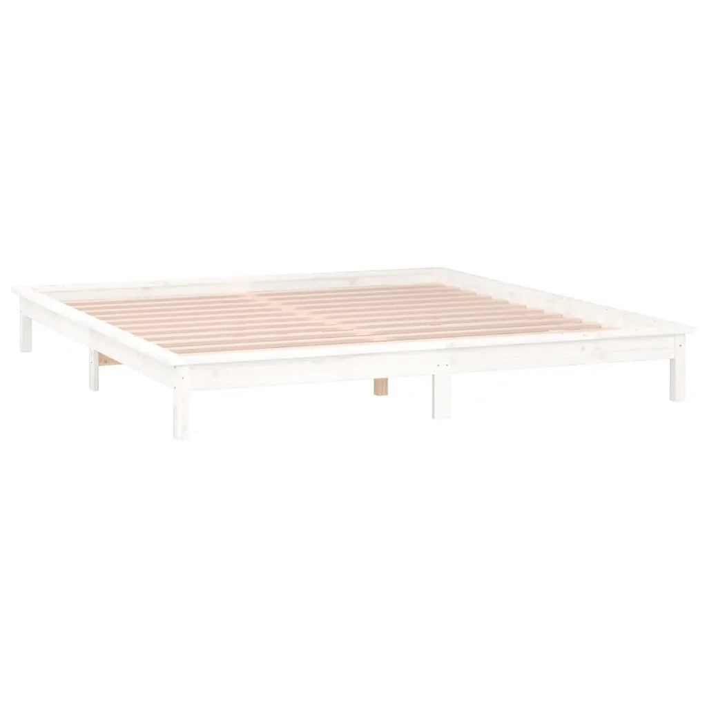 Letto matrimoniale | Letto per adulti | Giroletto con LED Bianco 150x200cm King Size in Legno Massello