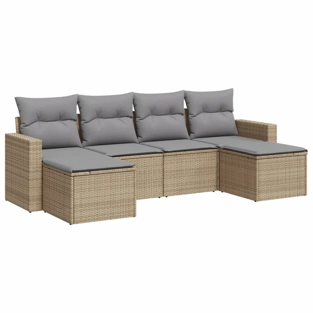 Set Divano da Giardino 6 pz con Cuscini Beige in Polyrattan 3219309