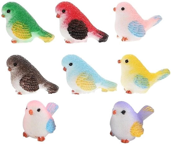 Set di uccelli in miniatura da 8 pezzi - Uccelli realistici in resina - Decorazione per giardino - Decorazione DIY - Resistenti all'acqua - Leggeri e compatti - Uccelli decorativi