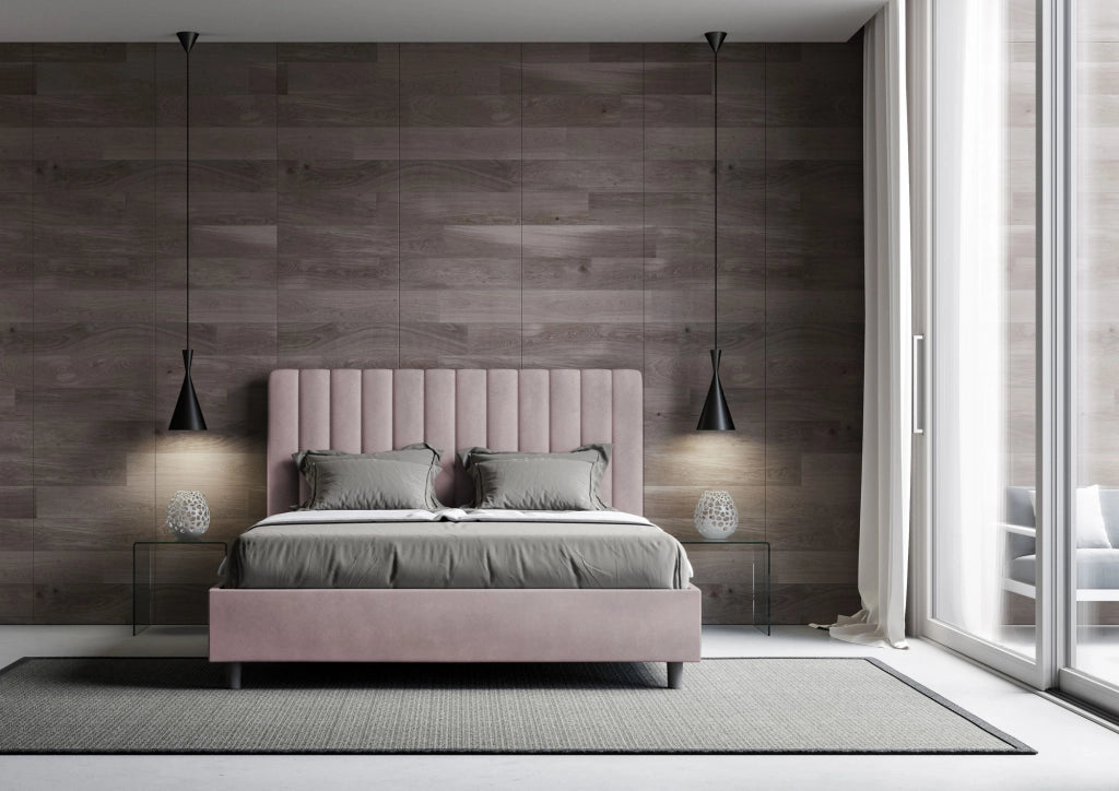 BS COM Letto una piazza e mezza con rete imbottito 130x210 microfibra glicine